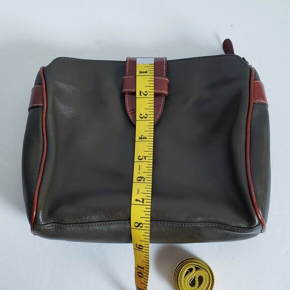 Vintage Olive Genuine Leather Organizer Travel Toiletry Bag Case VALERIE STEVENS - Picture 8 of 11